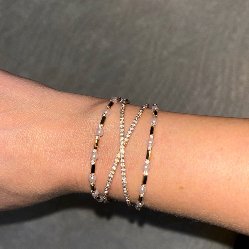 NWT Gold Diamond Rhinestone Pearl Cuff Bracelet